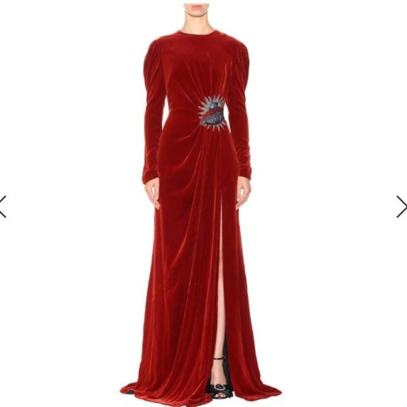 NWT. AUTH.GUCCI RUNWAY RED VELVET GOWN/MAXI EVENING DRESS IT40 - Picture 3 of 16